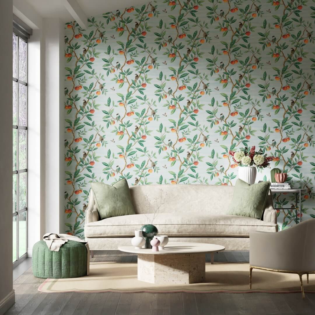 Tapeta ptaki i owoce chinoiserie Harlequin 112908 Ella Diane Hill