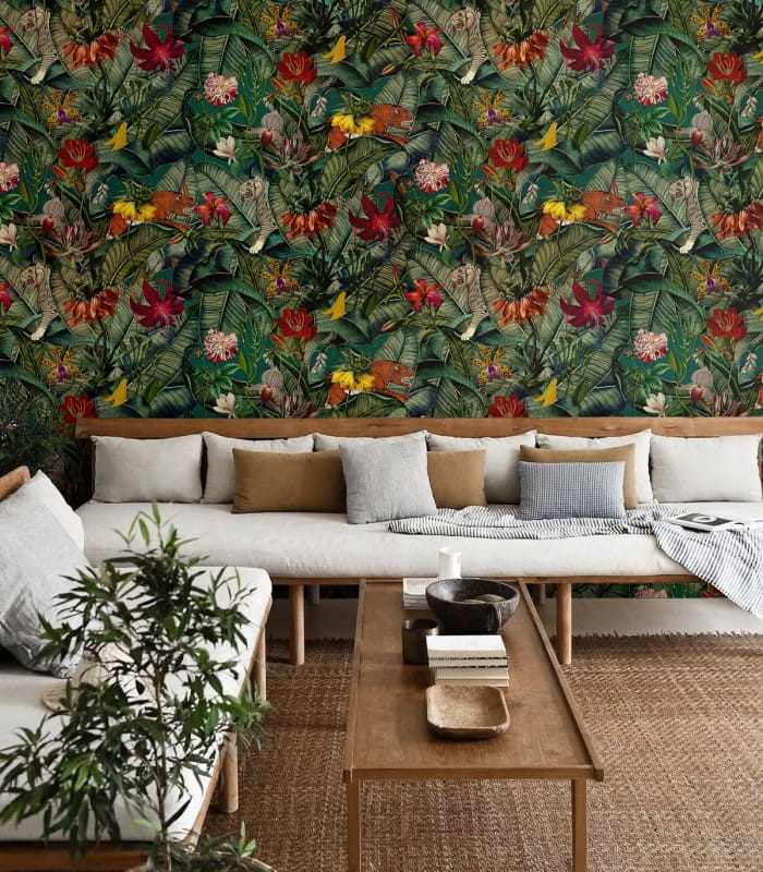 Mural egzotyczne liście i zwierzęta Wallcolors Green Island Dzień Dobry