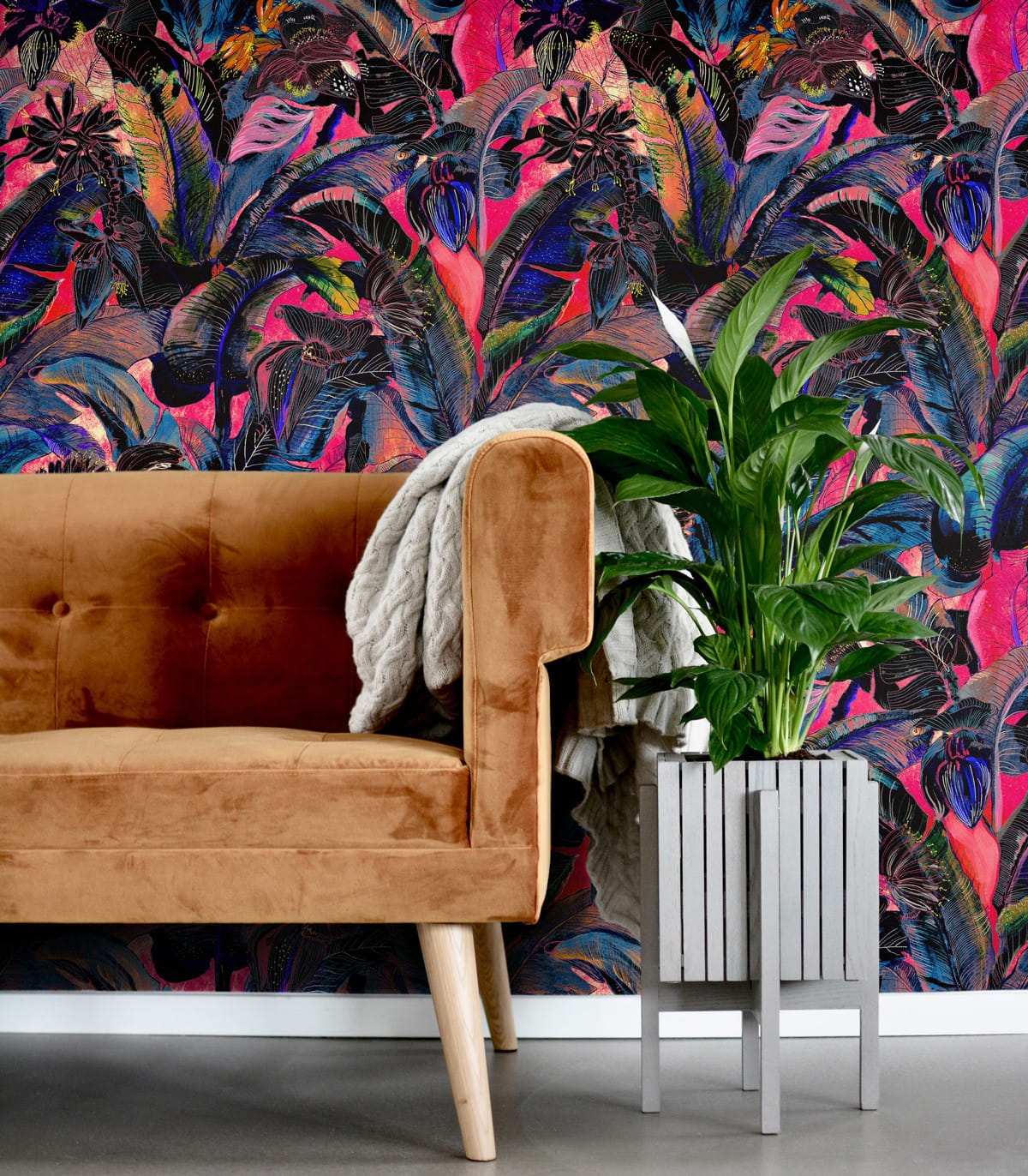 Mural tropikalne liście i kwiaty Wallcolors Aruba Dzień Dobry