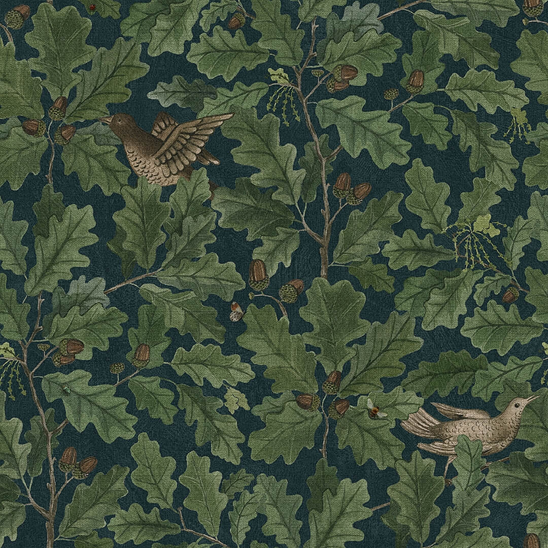 Tapeta liście dębu i ptaki Boras Tapeter In the Oak 2050 Special Edition Forest