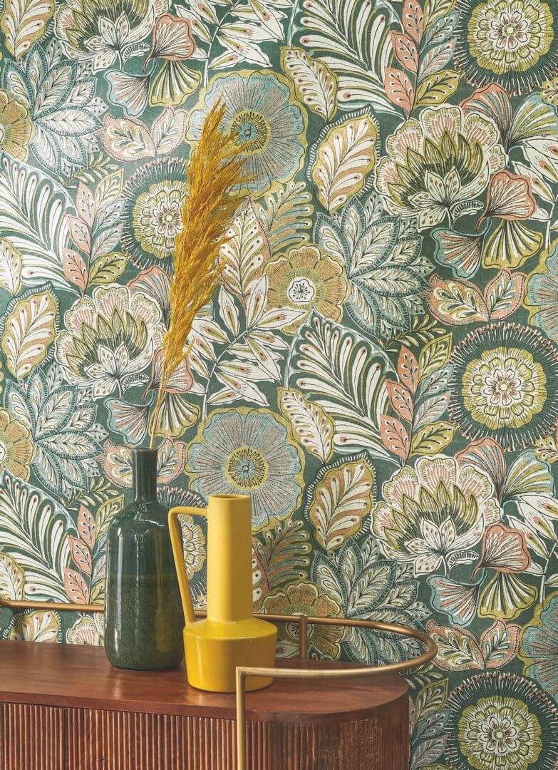 Tapeta kwiaty i liście Casadeco BALI 88151925 Batik Bali