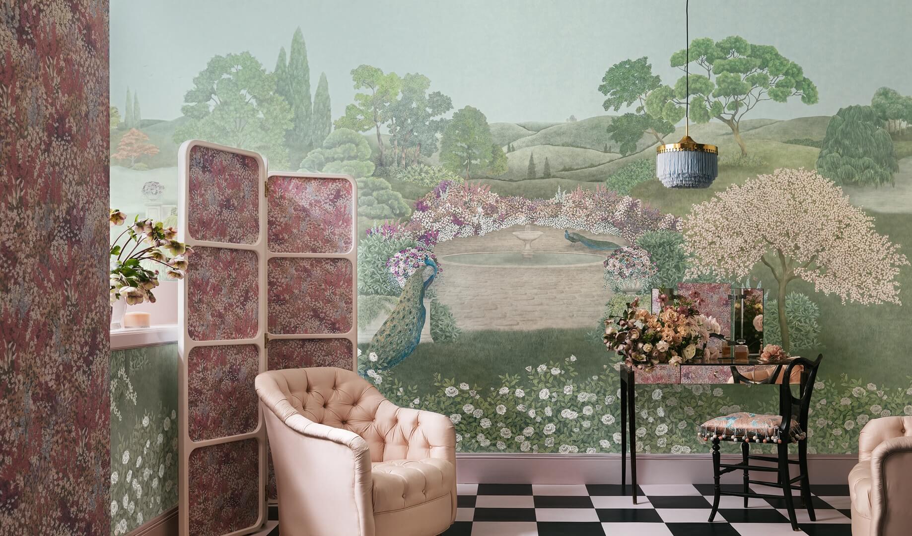 Mural krajobraz angielskiego ogrodu Cole & Son Idyll 120/1001 The Gardens (zestaw 2 rolek)