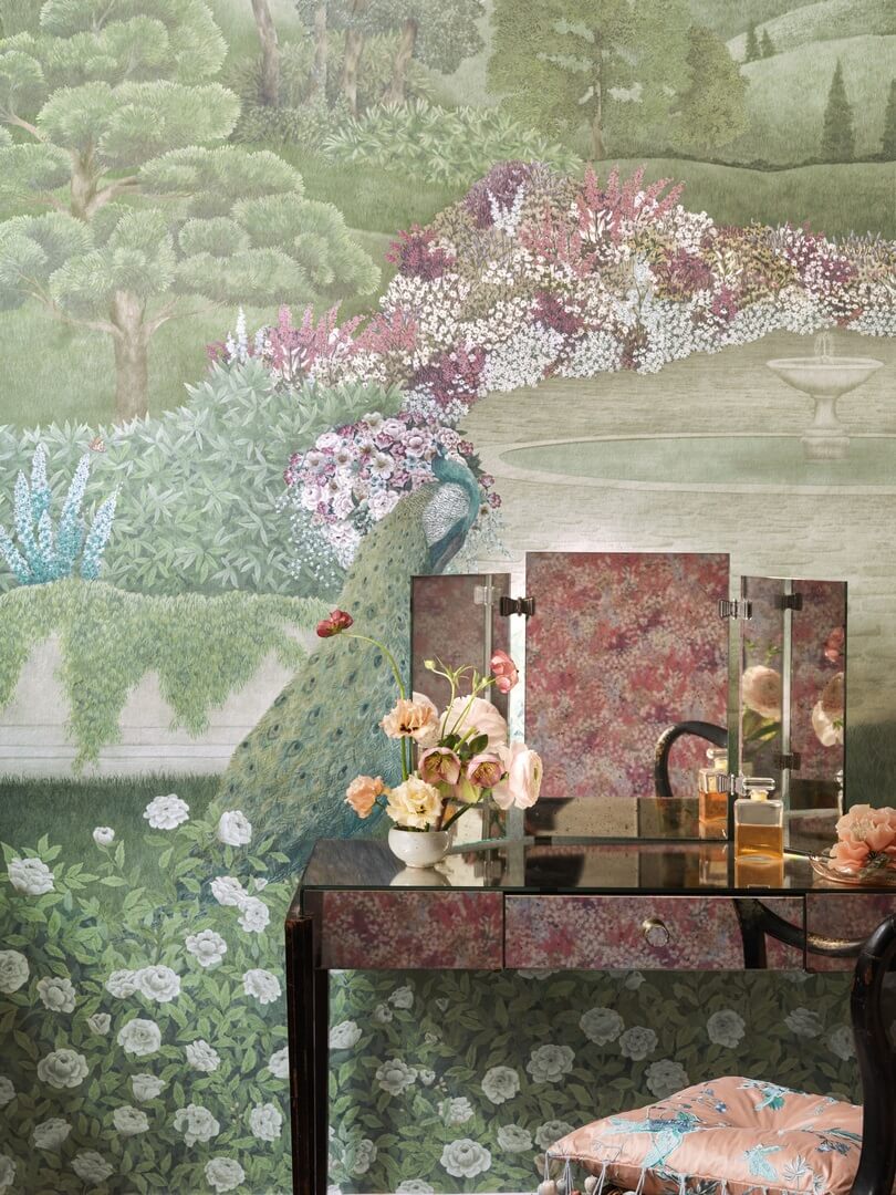 Mural krajobraz angielskiego ogrodu Cole & Son Idyll Pearl 120/1002M The Gardens (zestaw 2 rolek)