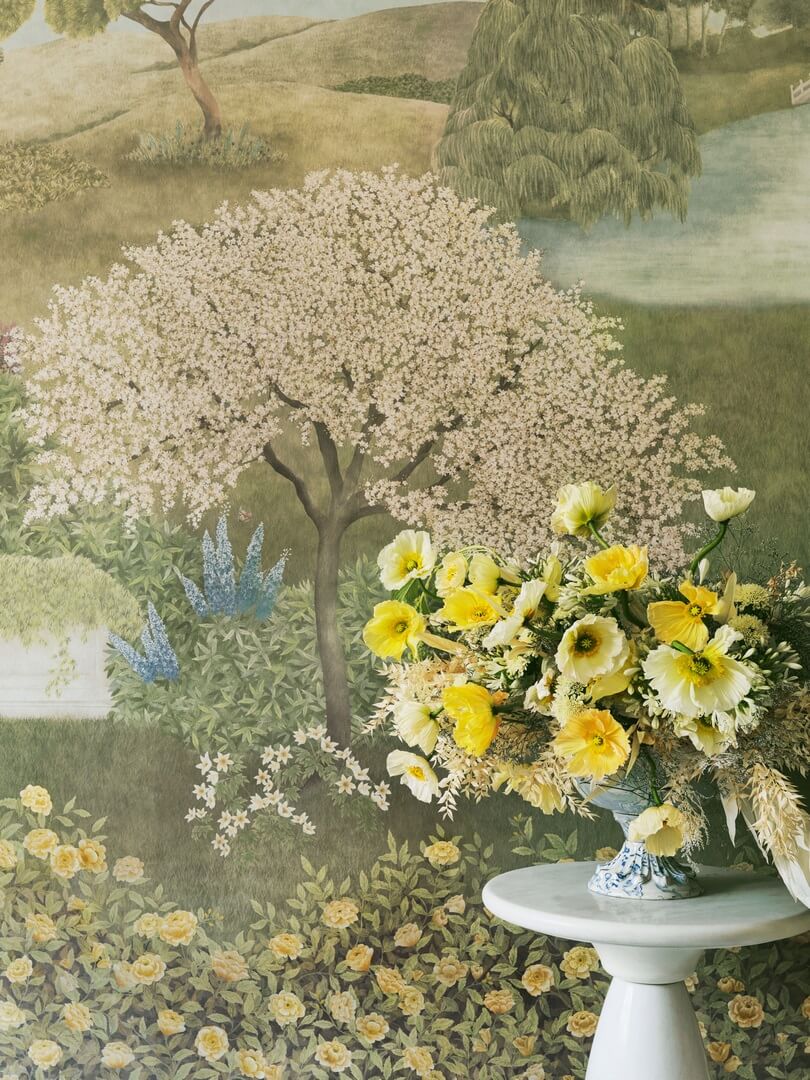 Mural krajobraz angielskiego ogrodu Cole & Son Idyll Pearl 120/1002M The Gardens (zestaw 2 rolek)