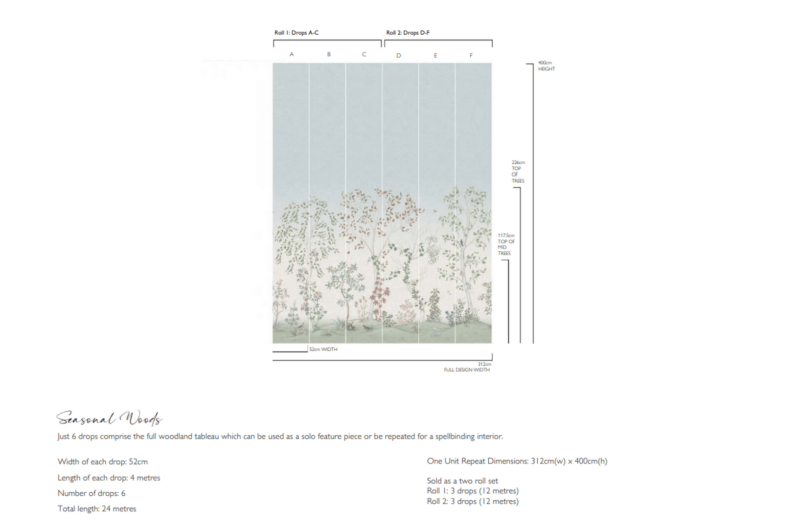 Mural drzewa Cole & Son Seasonal Woods 120/6018 The Gardens (zestaw 2 rolek)