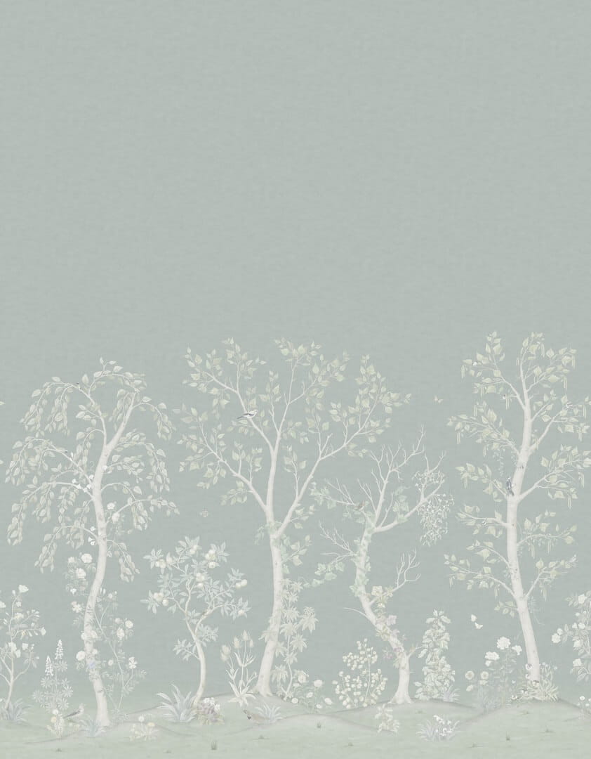 Mural drzewa Jedwab Cole & Son Seasonal Woods Silk 120/6020S The Gardens (zestaw 2 rolek)