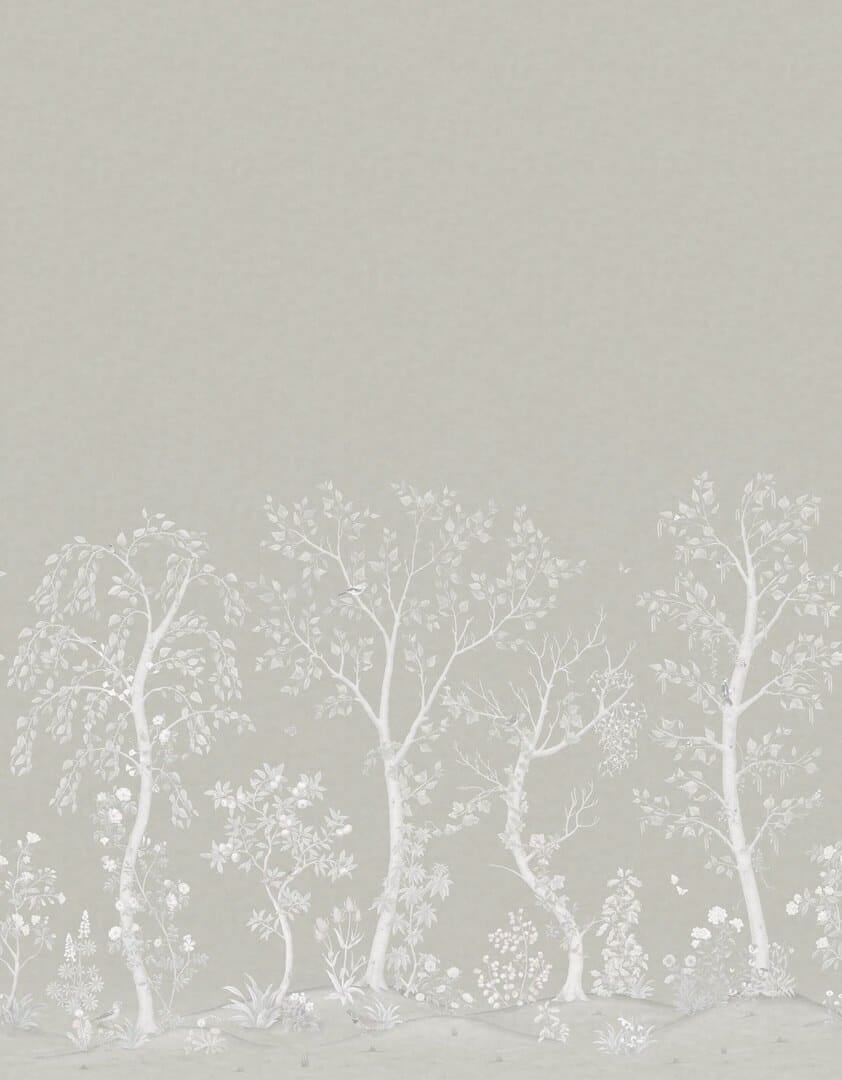 Mural drzewa Jedwab Cole & Son Seasonal Woods Silk 120/6023S The Gardens (zestaw 2 rolek)