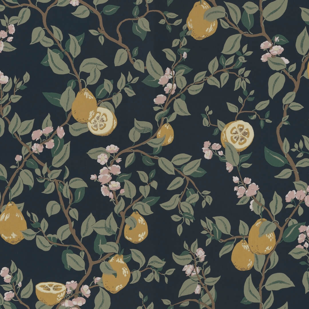 Tapeta owoce pigwy Sandberg 432-96 Kvitten Midnight Blue Huset i Solen