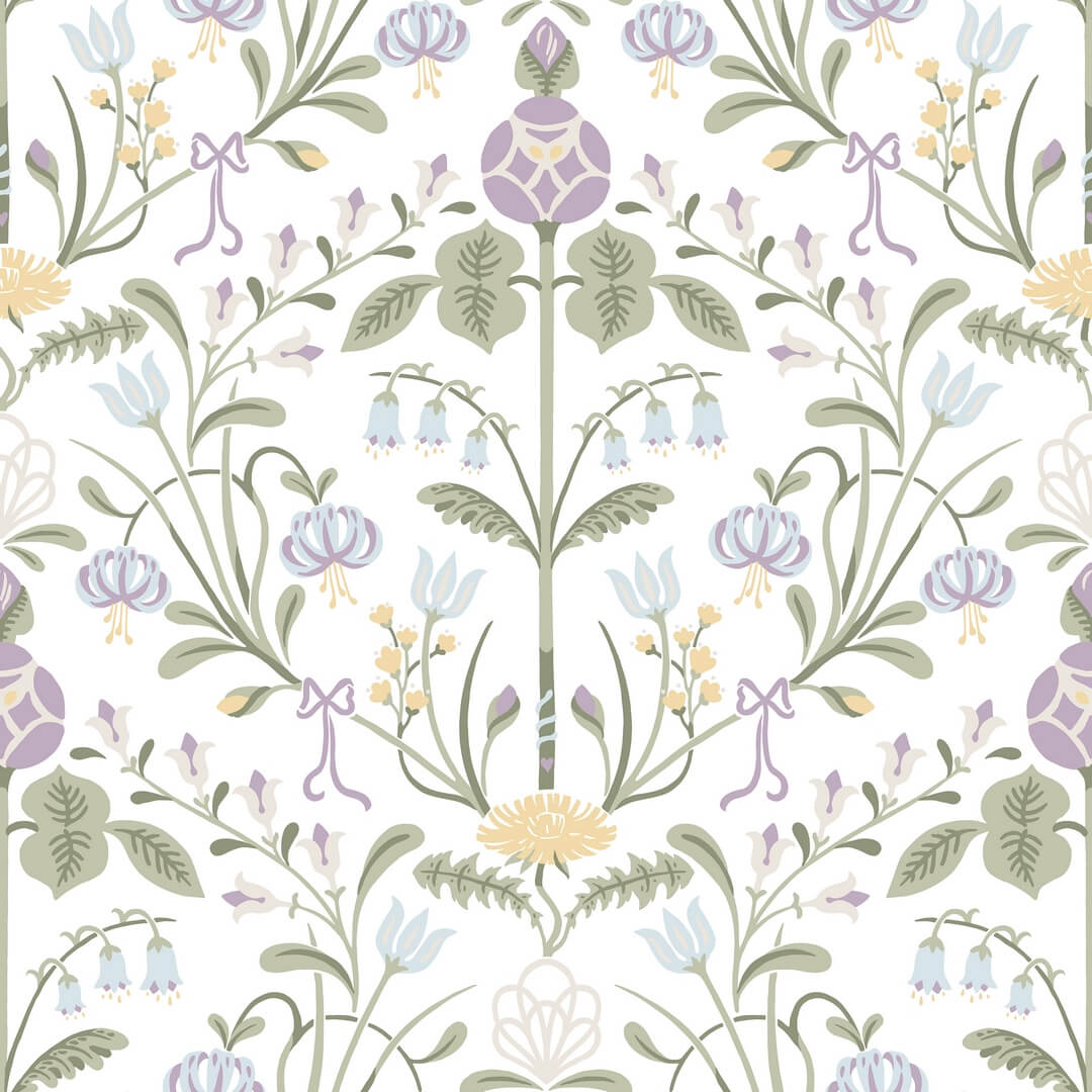 Tapeta roślinny ornament Sandberg S10154 Till Carl Lilac Huset i Solen