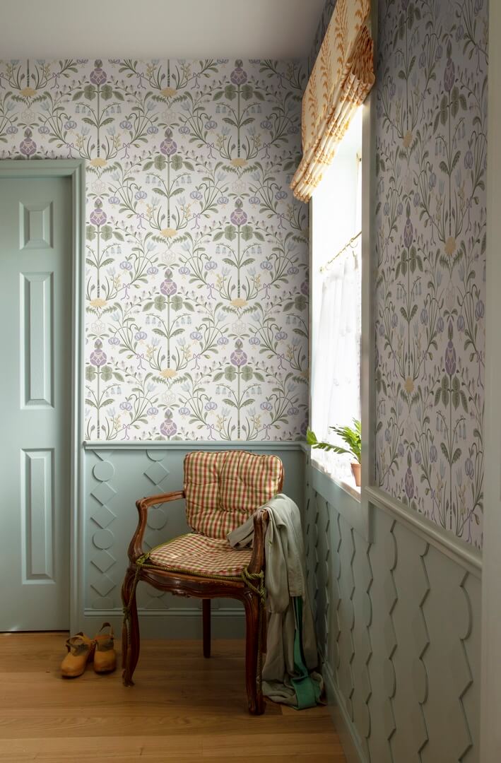 Tapeta roślinny ornament Sandberg S10154 Till Carl Lilac Huset i Solen