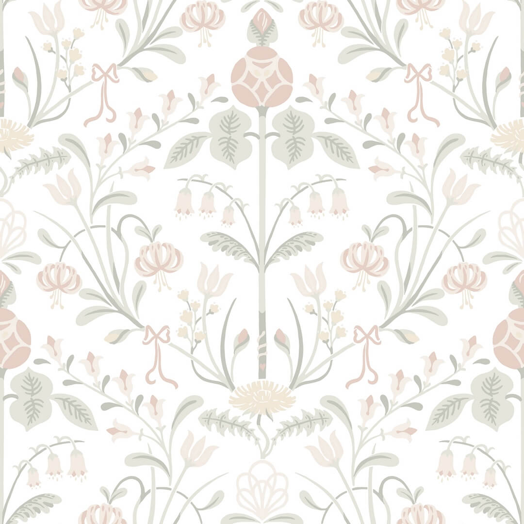 Tapeta roślinny ornament Sandberg S10156 Till Carl Powder Pink Huset i Solen