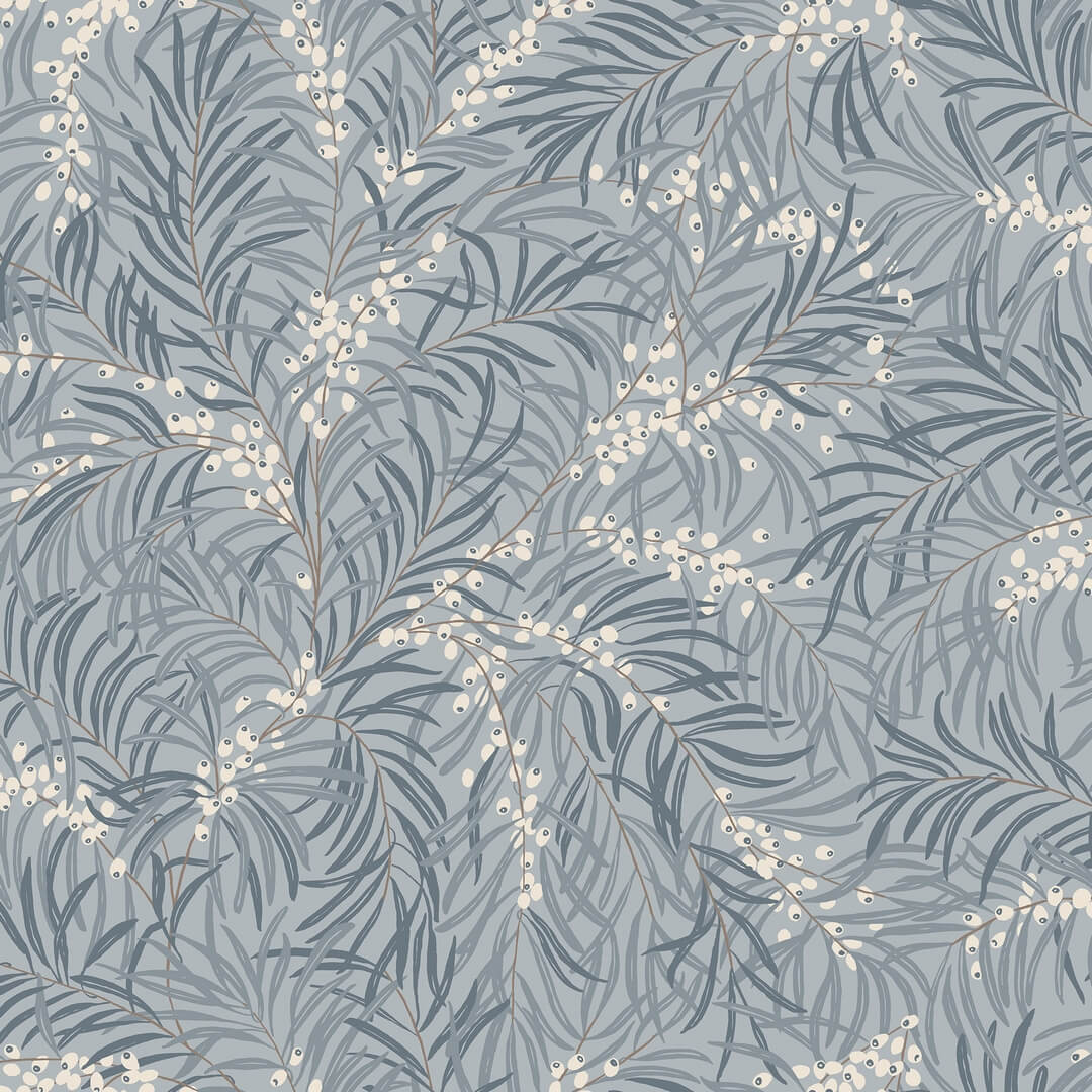 Tapeta liście Sandberg S10226 Idun Misty Blue Villa Dalaro II