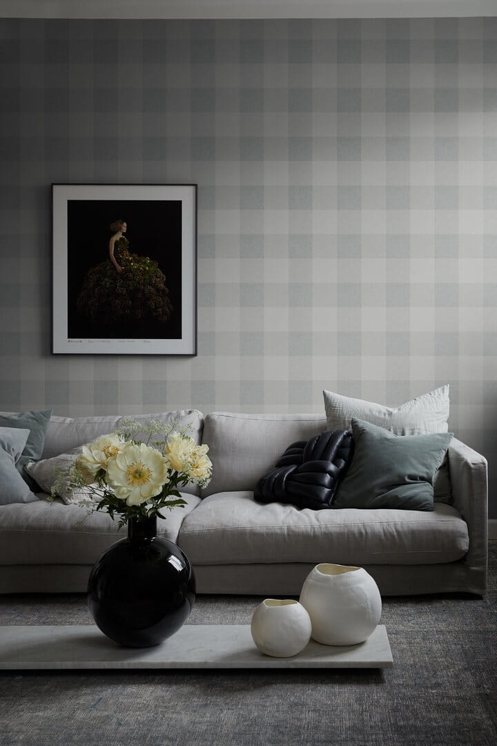 Tapeta w kratkę Sandberg S10229 Lykke Misty Blue Villa Dalaro II