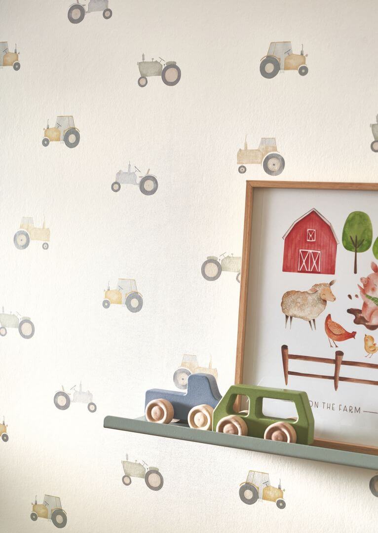 Tapeta traktory Casadeco OUAT 88361974 Vintage Tractor Once Upon A Time