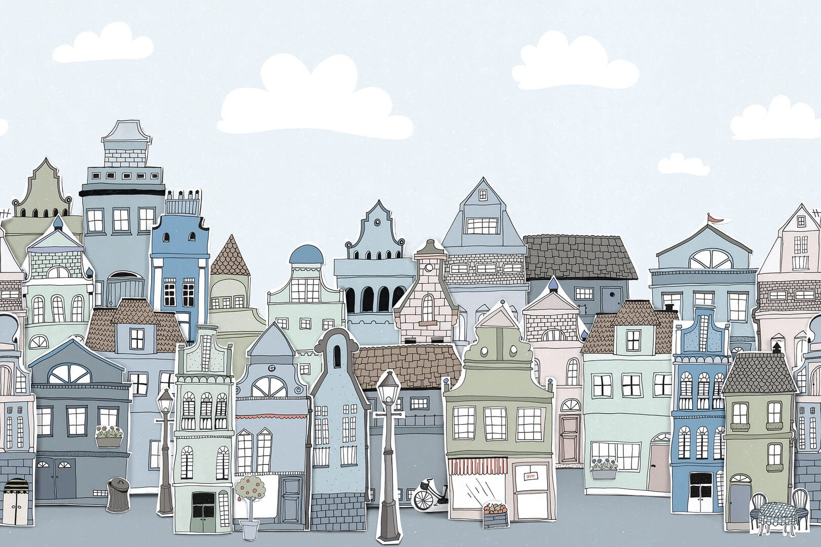 Fototapeta londyńska kamienica Rebel Walls R14603 London Houses Blue Rebel Favorites