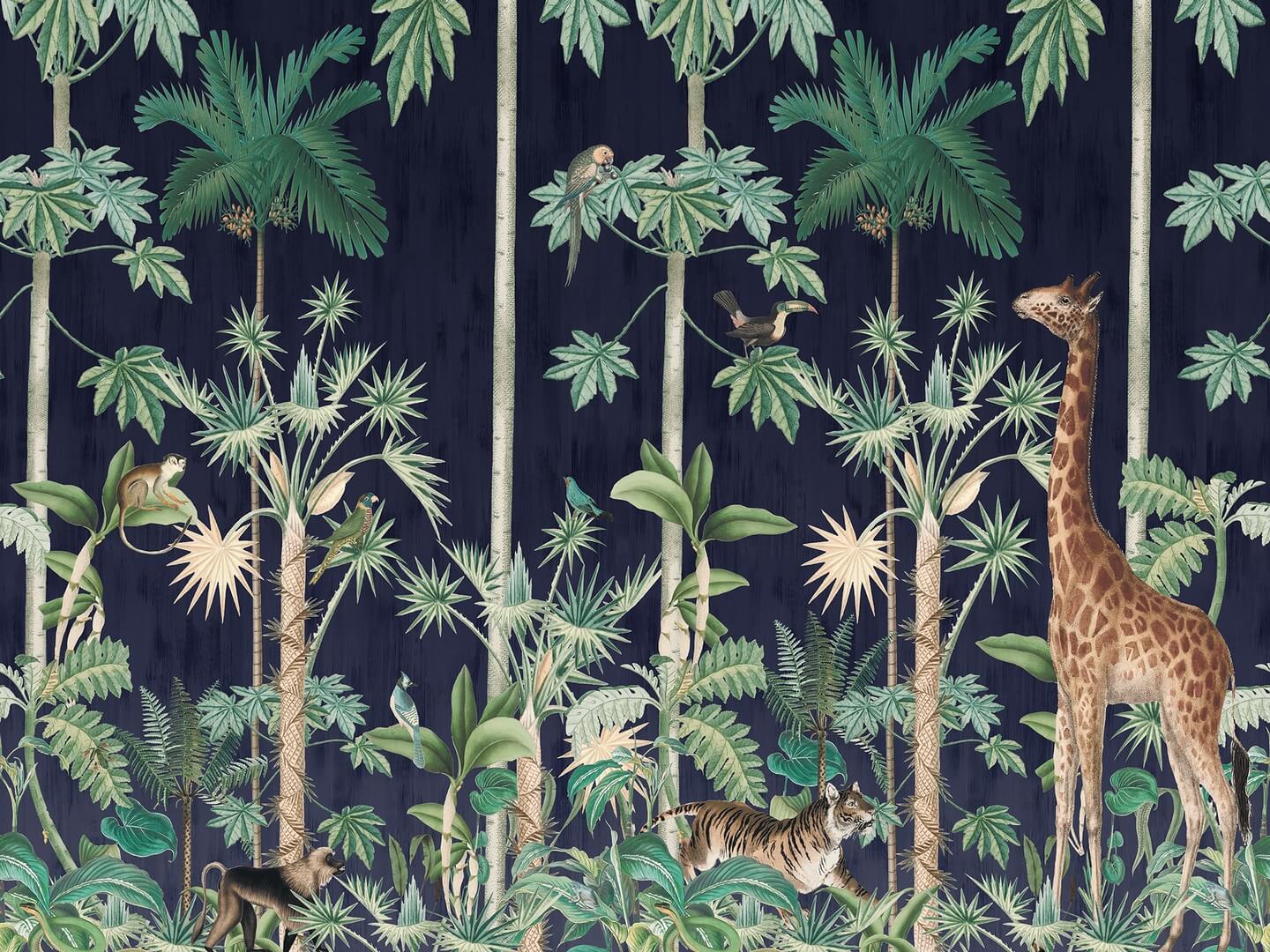 Fototapeta egzotyczne zwierzęta w dżungli Rebel Walls R16792 Giraffe's Stroll Nightfall Rebel Favorites