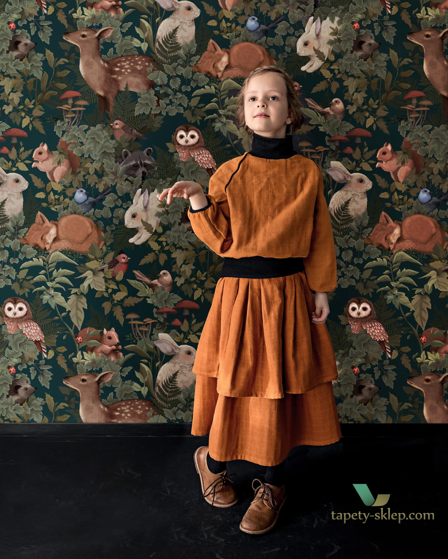 ! OKAZJA ! 1 szt / 24H Tapeta leśne zwierzęta Jimmy Cricket Woodlands Teal
