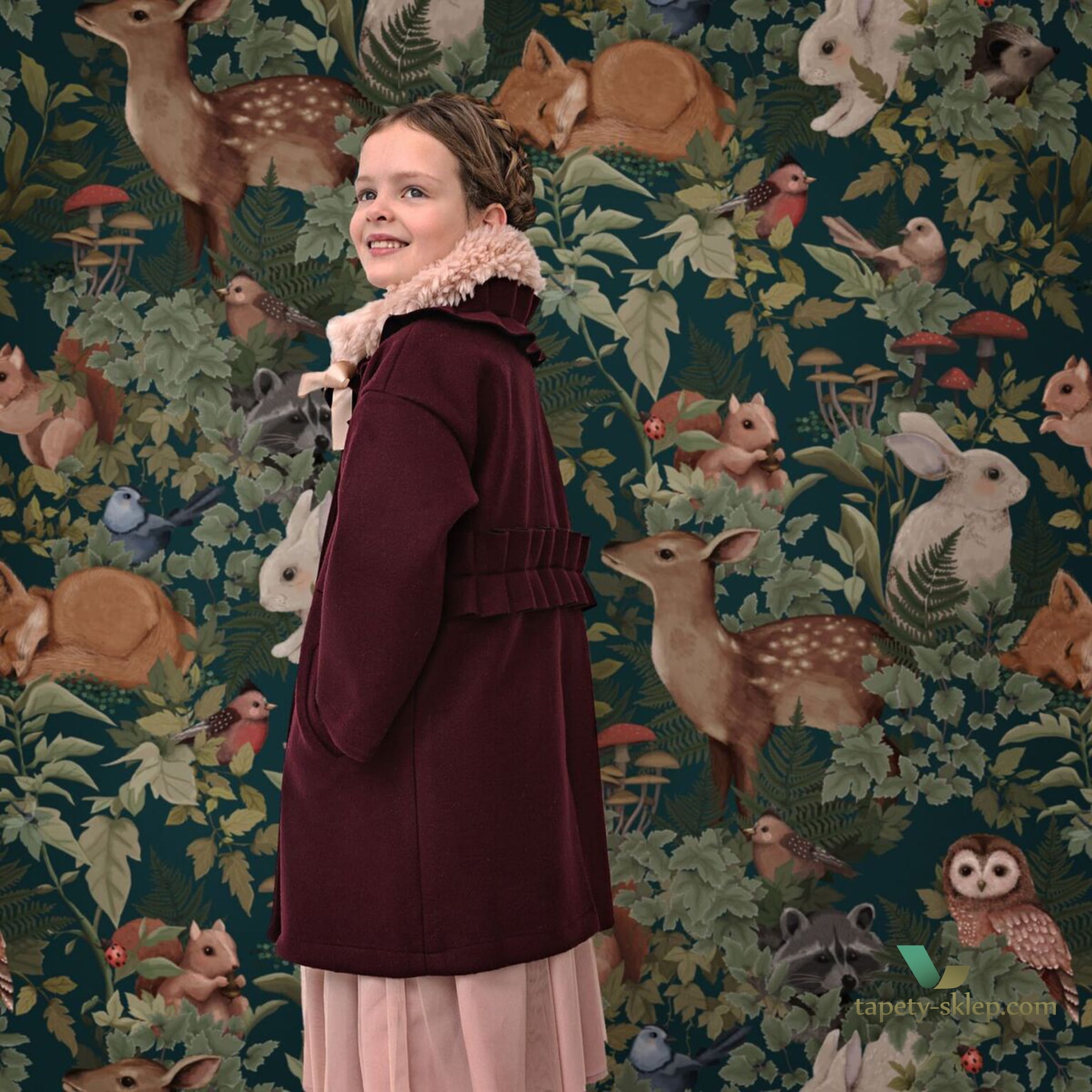 ! OKAZJA ! 1 szt / 24H Tapeta leśne zwierzęta Jimmy Cricket Woodlands Teal