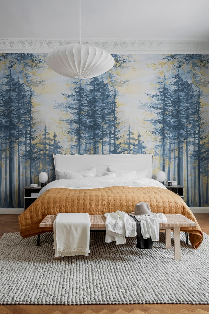Fototapeta las sosnowy Rebel Walls R19312 Daybreak Blue Imperfections