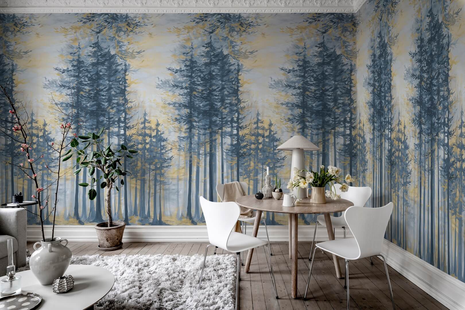 Fototapeta las sosnowy Rebel Walls R19312 Daybreak Blue Imperfections