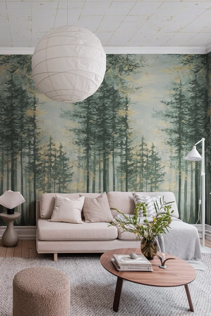 Fototapeta las sosnowy Rebel Walls R19313 Daybreak Green Imperfections