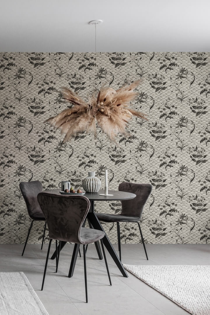 Fototapeta w japońskim stylu Rebel Walls R19322 Floral Ripple Graphite Imperfections