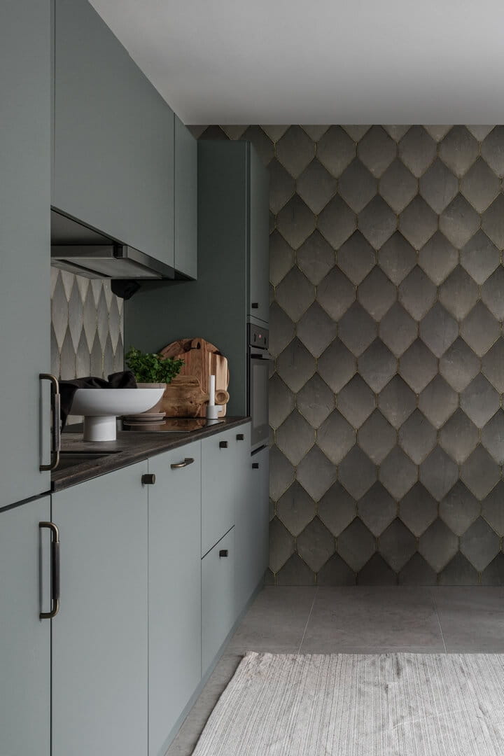 Fototapeta jak płytki ze złotą fugą Rebel Walls R19331 Osaka Tiles Grey Imperfections