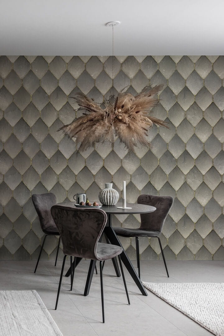 Fototapeta jak płytki ze złotą fugą Rebel Walls R19331 Osaka Tiles Grey Imperfections