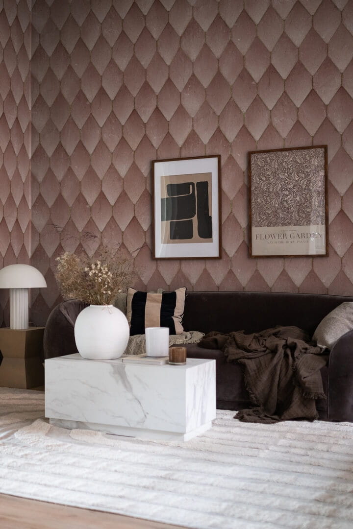 Fototapeta jak płytki ze złotą fugą Rebel Walls R19332 Osaka Tiles Pink Imperfections