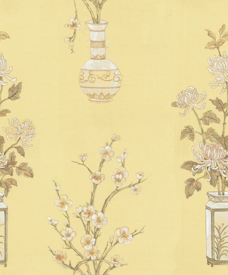 Fototapeta wazony z kwiatami Rebel Walls R19342 Japanese Vases Saffron Imperfections
