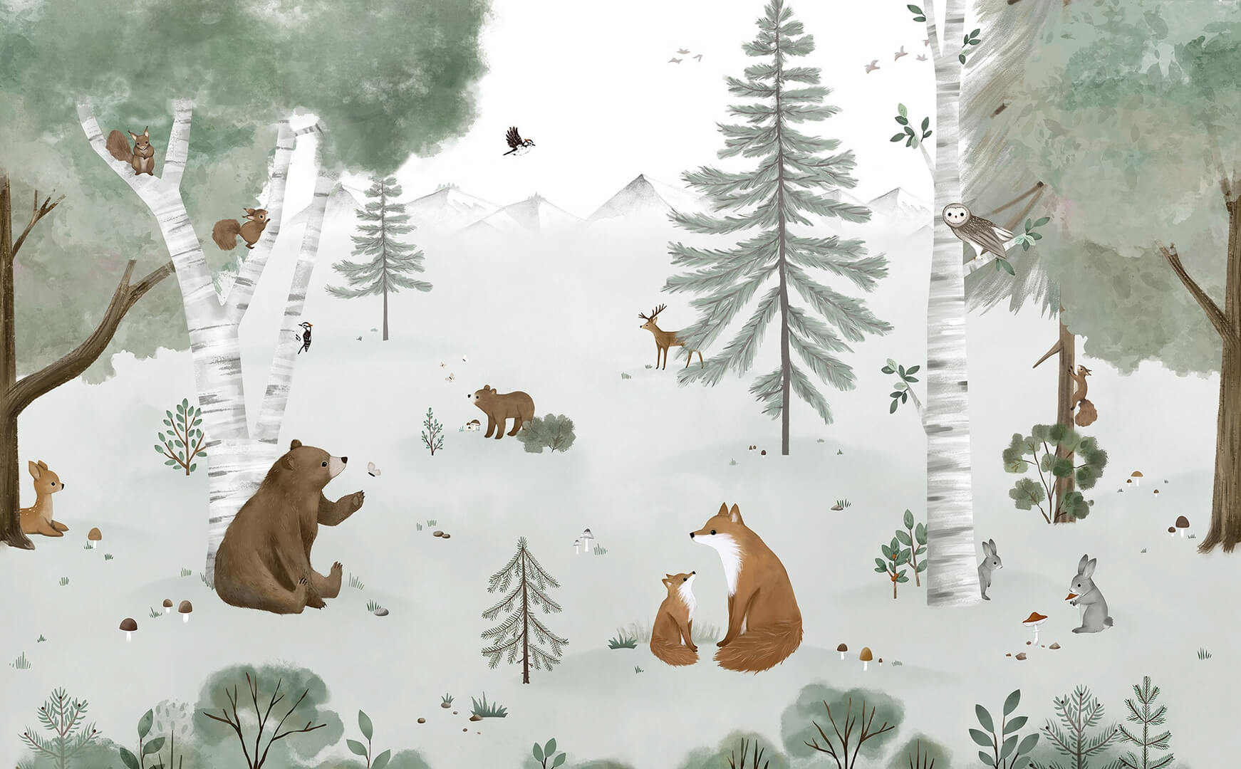 Mural brzozowy las ze zwierzętami Lilipinso H0702 Mountain Life