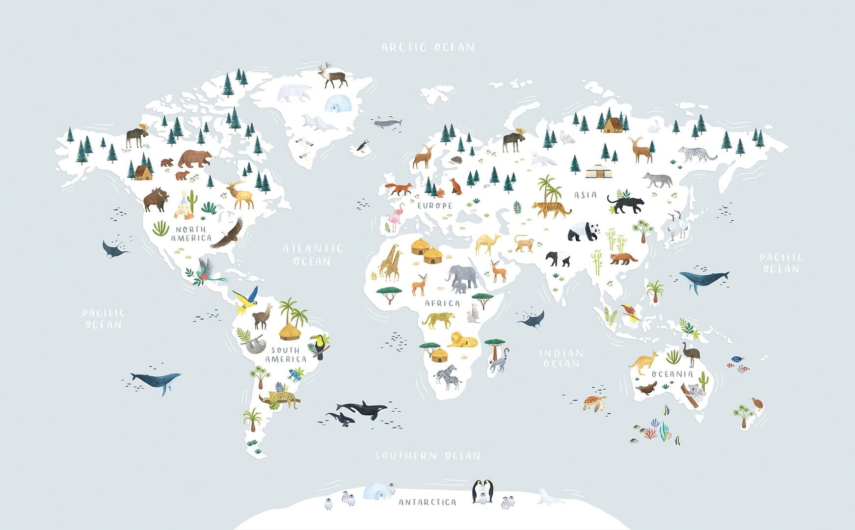 Mural mapa świata i zwierzęta Lilipinso H0719 Animals World Map