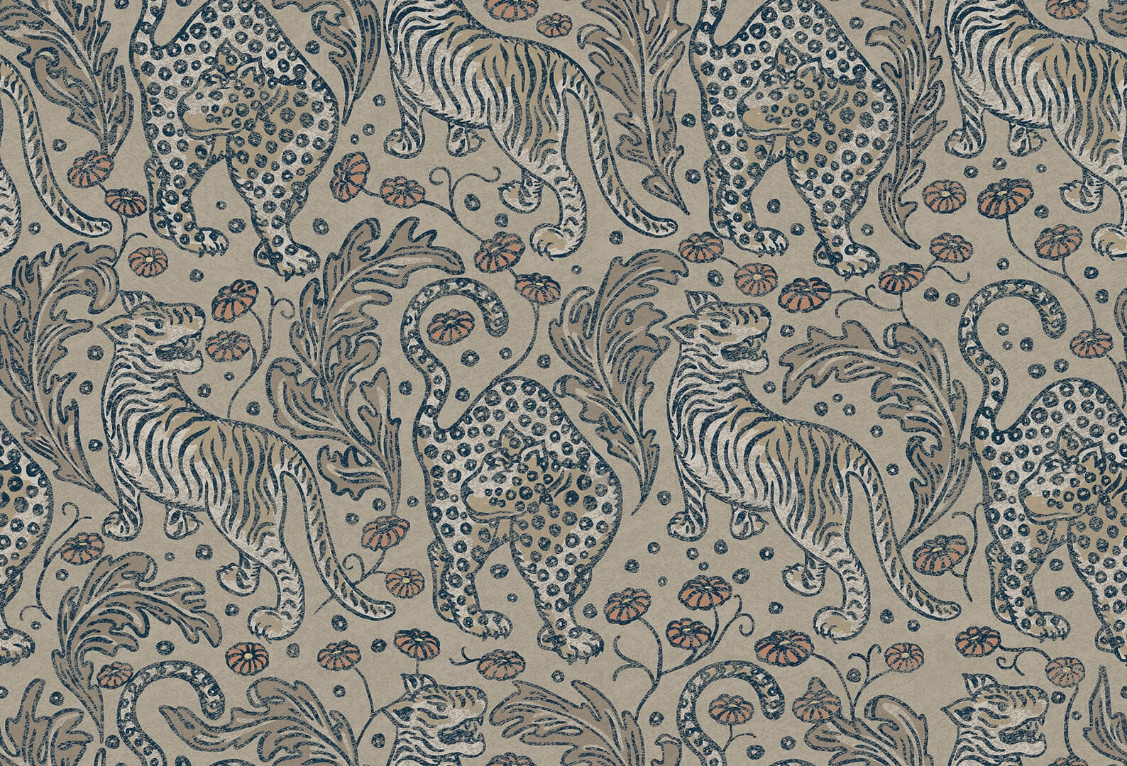 Tapeta tygrysy Rebel Walls R19211 Year of the Tiger Sand Vintage Brocade