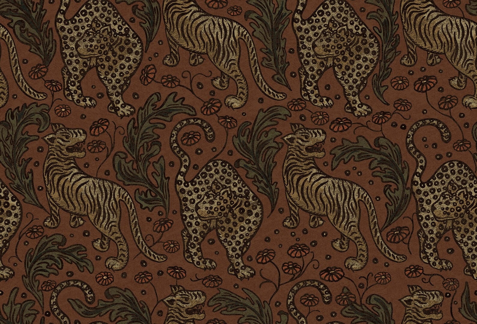 Tapeta tygrysy Rebel Walls R19213 Year of the Tiger Velvet Vintage Brocade