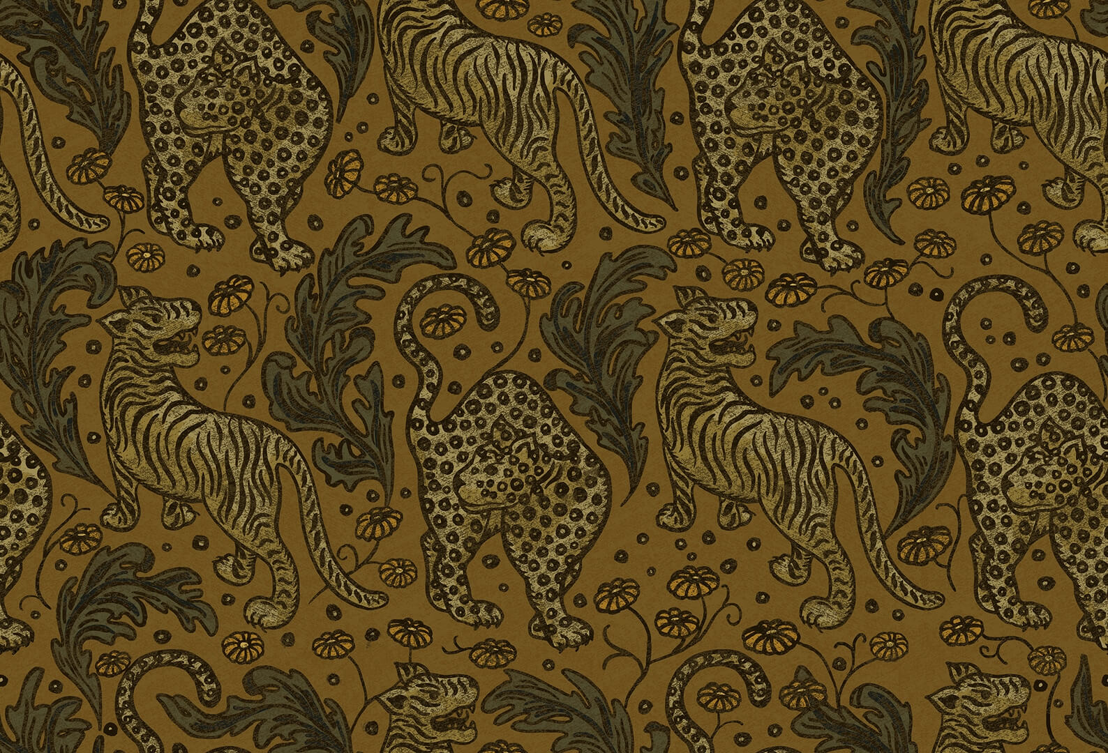 Tapeta tygrysy Rebel Walls R19214 Year of the Tiger Saffron Vintage Brocade