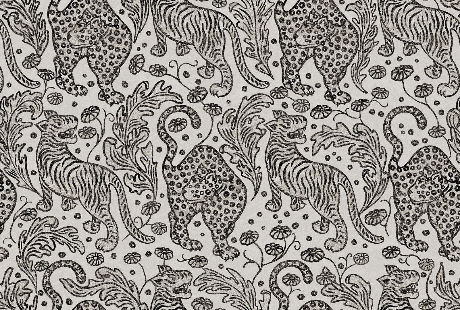 Tapeta tygrysy Rebel Walls R19215 Year of the Tiger Graphite Vintage Brocade