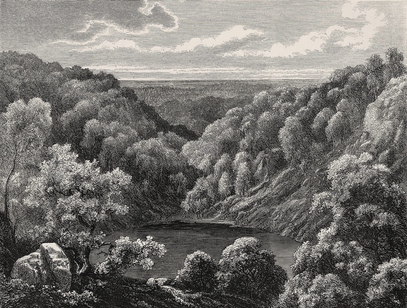 Fototapeta krajobraz lasu i jeziora Rebel Walls R19216 Mystery Lake Vintage Vintage Brocade