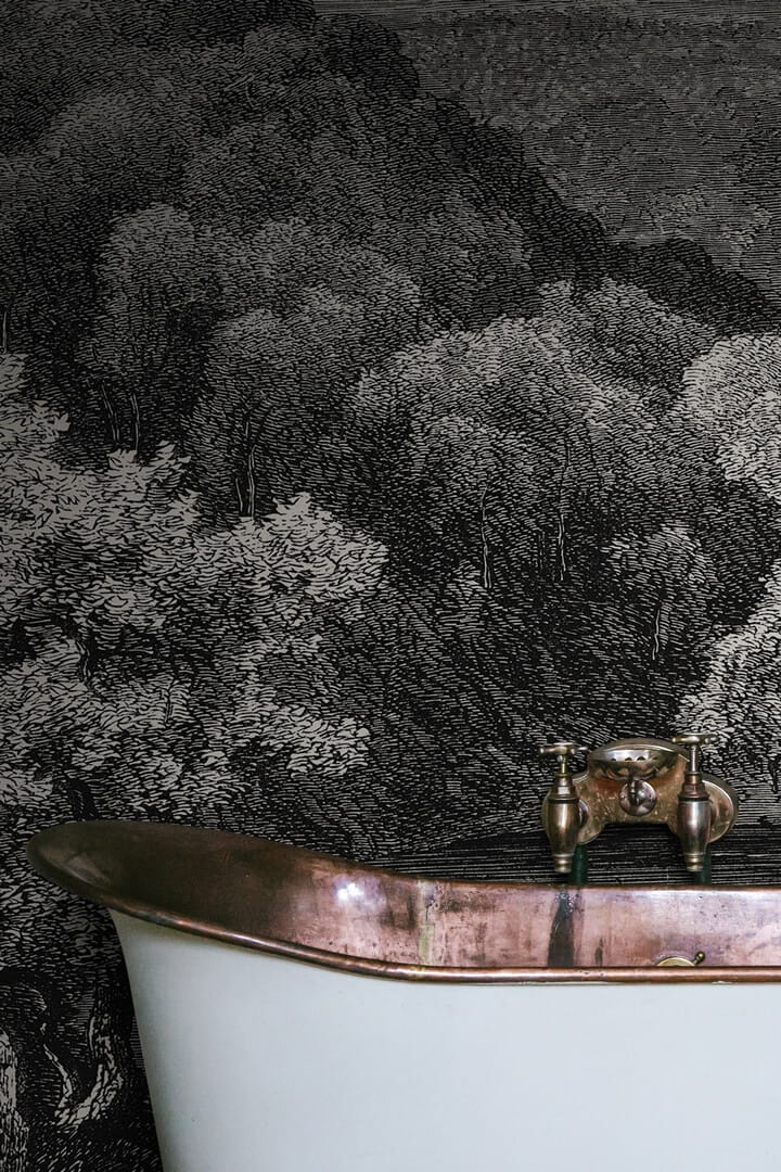 Fototapeta krajobraz lasu i jeziora Rebel Walls R19216 Mystery Lake Vintage Vintage Brocade