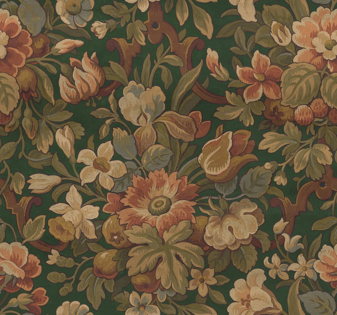 Fototapeta kwiaty vintage Rebel Walls R19238 Vintage Flora Green Vintage Brocade