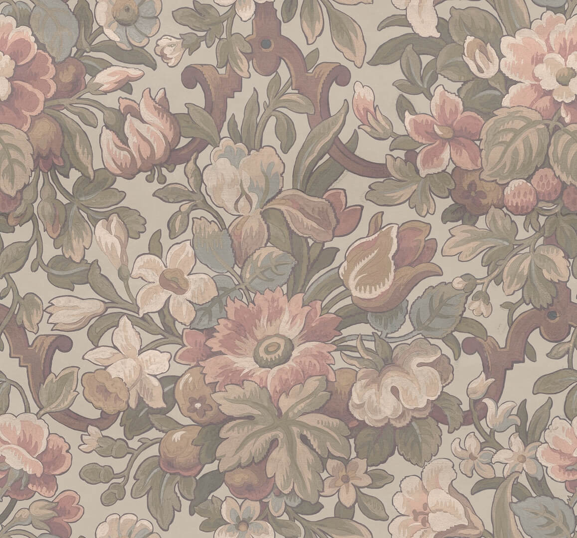 Fototapeta kwiaty vintage Rebel Walls R19239 Vintage Flora Pastel Vintage Brocade