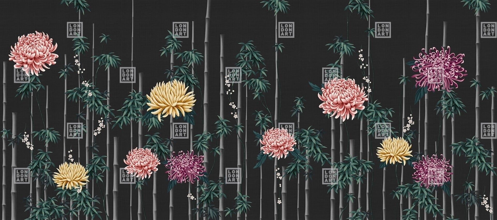 Fototapeta bambus i chryzantemy London Art Fuki KTN10 C Tale Books: Kimono