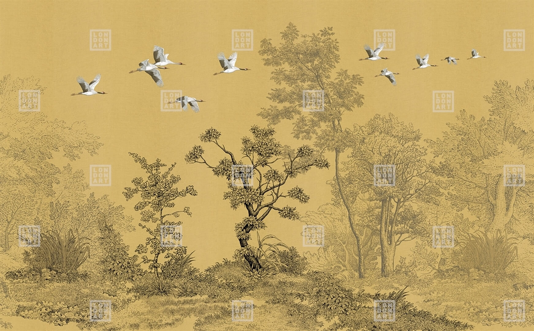 Fototapeta krajobraz drzew i żurawi London Art Obi KMN13 A Tale Books: Kimono