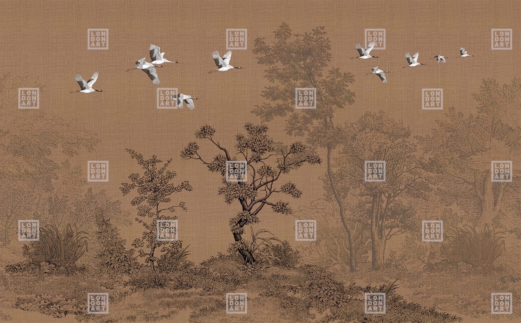 Fototapeta krajobraz drzew i żurawi London Art Obi KMN13 B Tale Books: Kimono