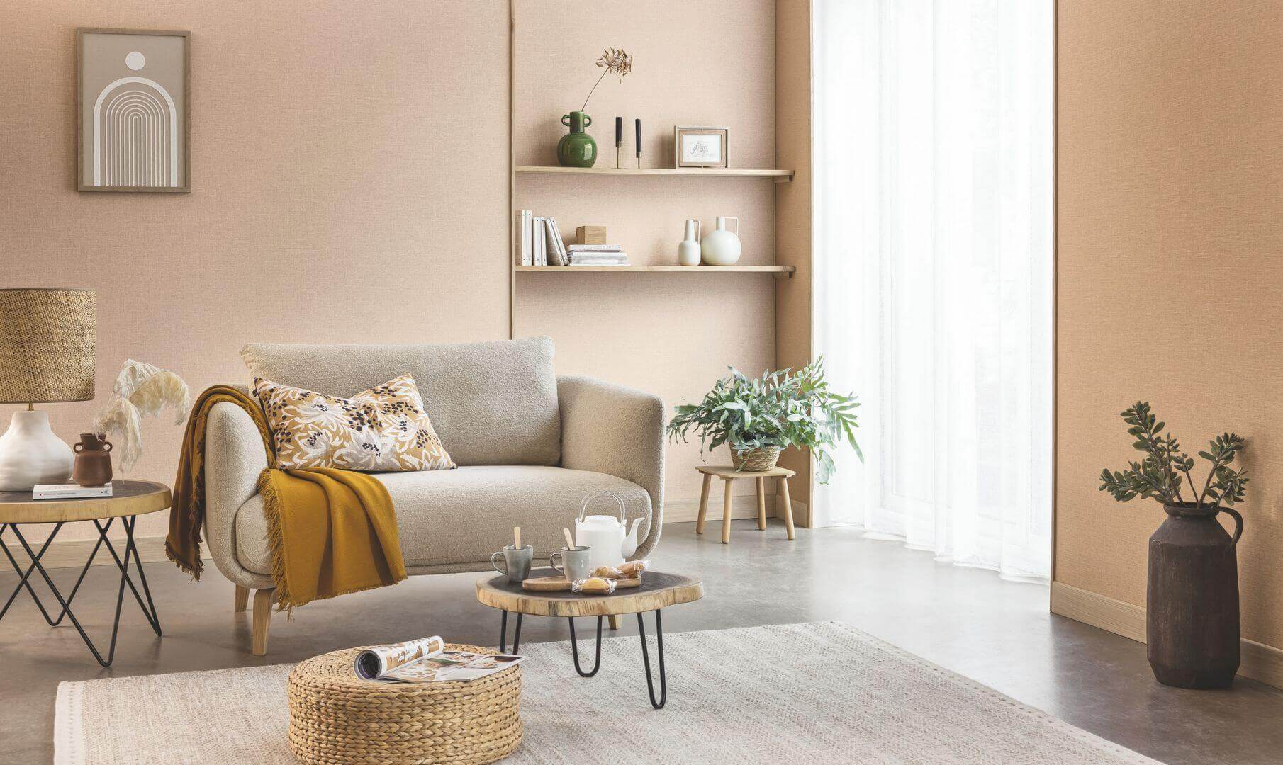 Tapeta jak płótno z juty Caselio HTH 104017342 Uni Mat Happy Therapy