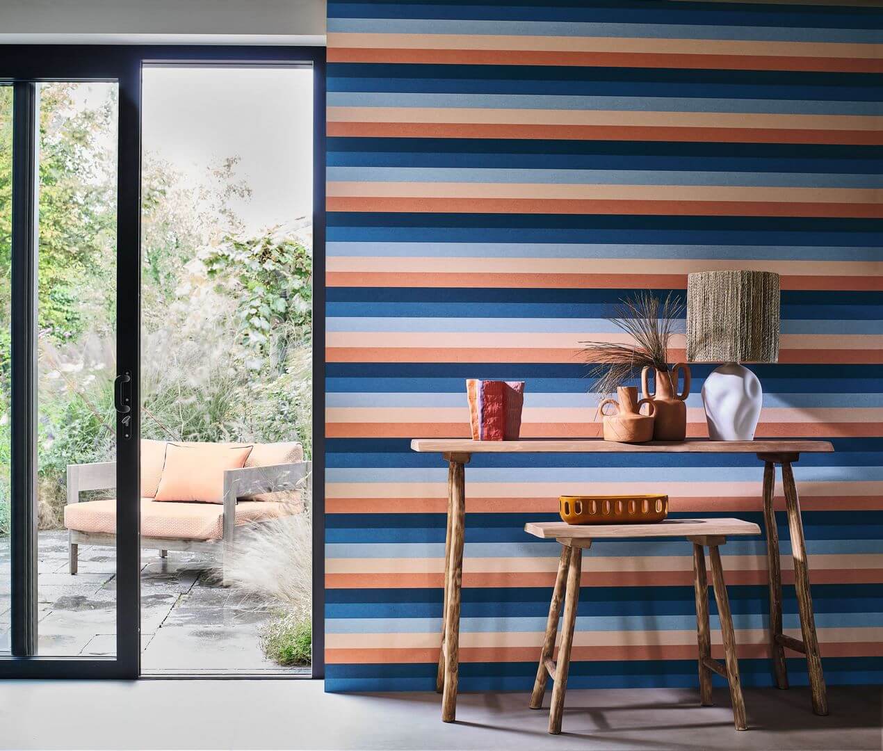 Tapeta kolorowe paski Casamance 75923262 Transat L'Ile Aux Oiseaux