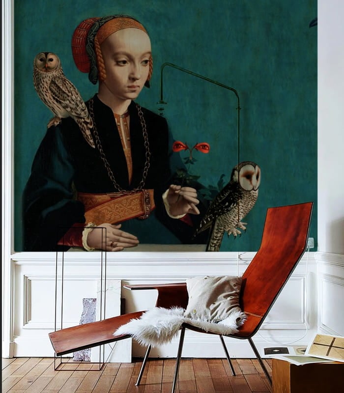 Mural portret kobiety z sową Owl lady 8714 Wallcolors