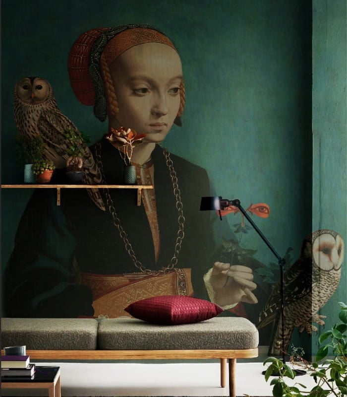 Mural portret kobiety z sową Owl lady 8714 Wallcolors