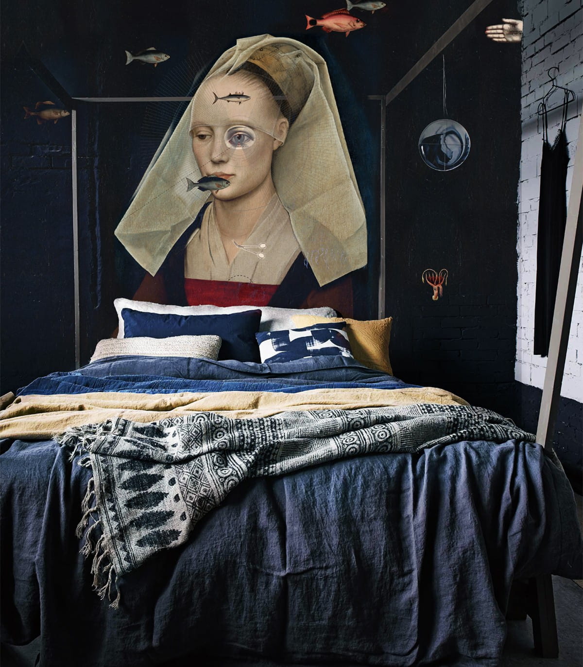 Mural portret kobiety z rybami Nordic lady 8712 Wallcolors