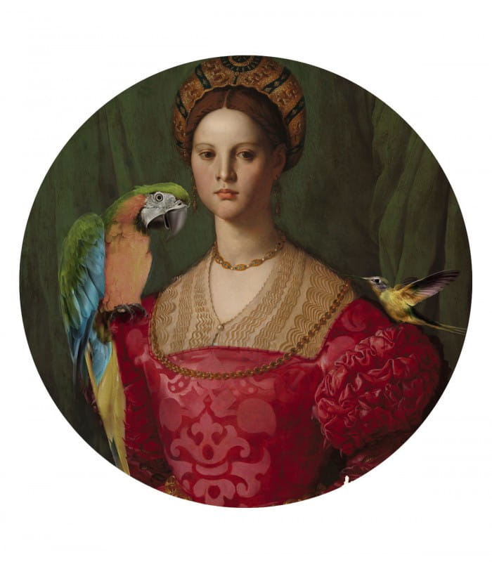 Mural okrągły portret kobiety z papugą Dots Mother of Birds 8730 Wallcolors