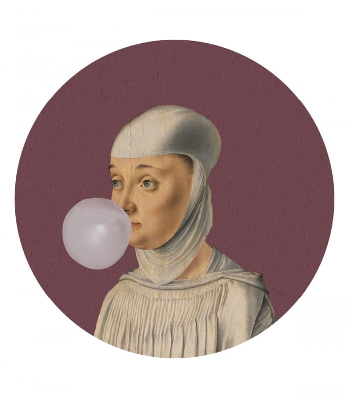 Mural okrągły portret kobiety Dots Woman with Bubble Gum Eggplant 8725 Wallcolors